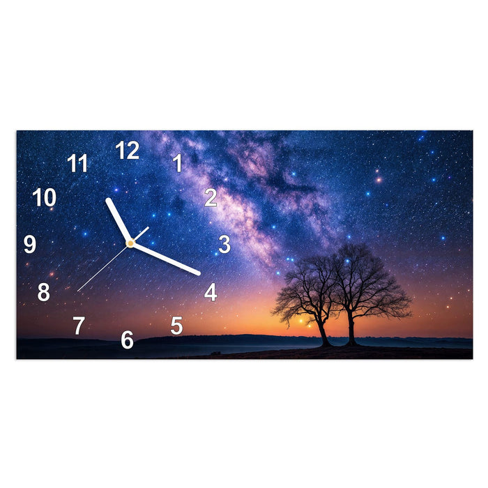 Wanduhr Sternenhimmel Baum aus Glas – Querformat 60 × 30 cm mit Ziffernblatt Modern