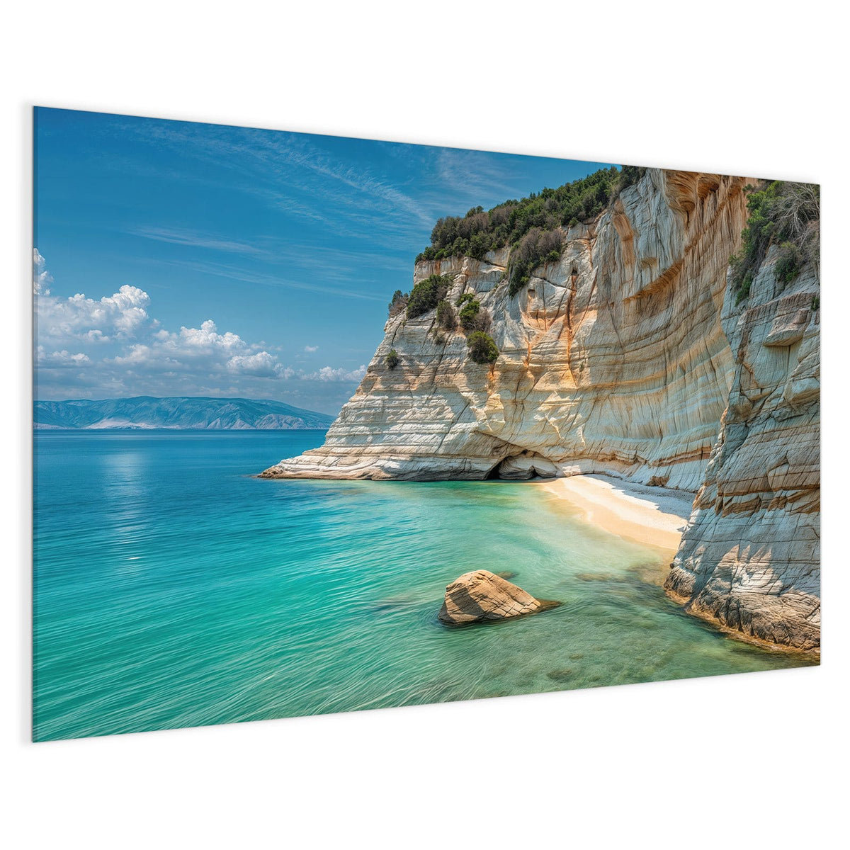 4 mm Glas statt lackiertem Blech – Magnettafel - Bucht mit Kalkklippen
