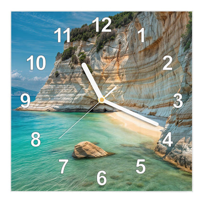 Wanduhr Quadratisch mit dem Motiv Bucht mit Kalkklippen