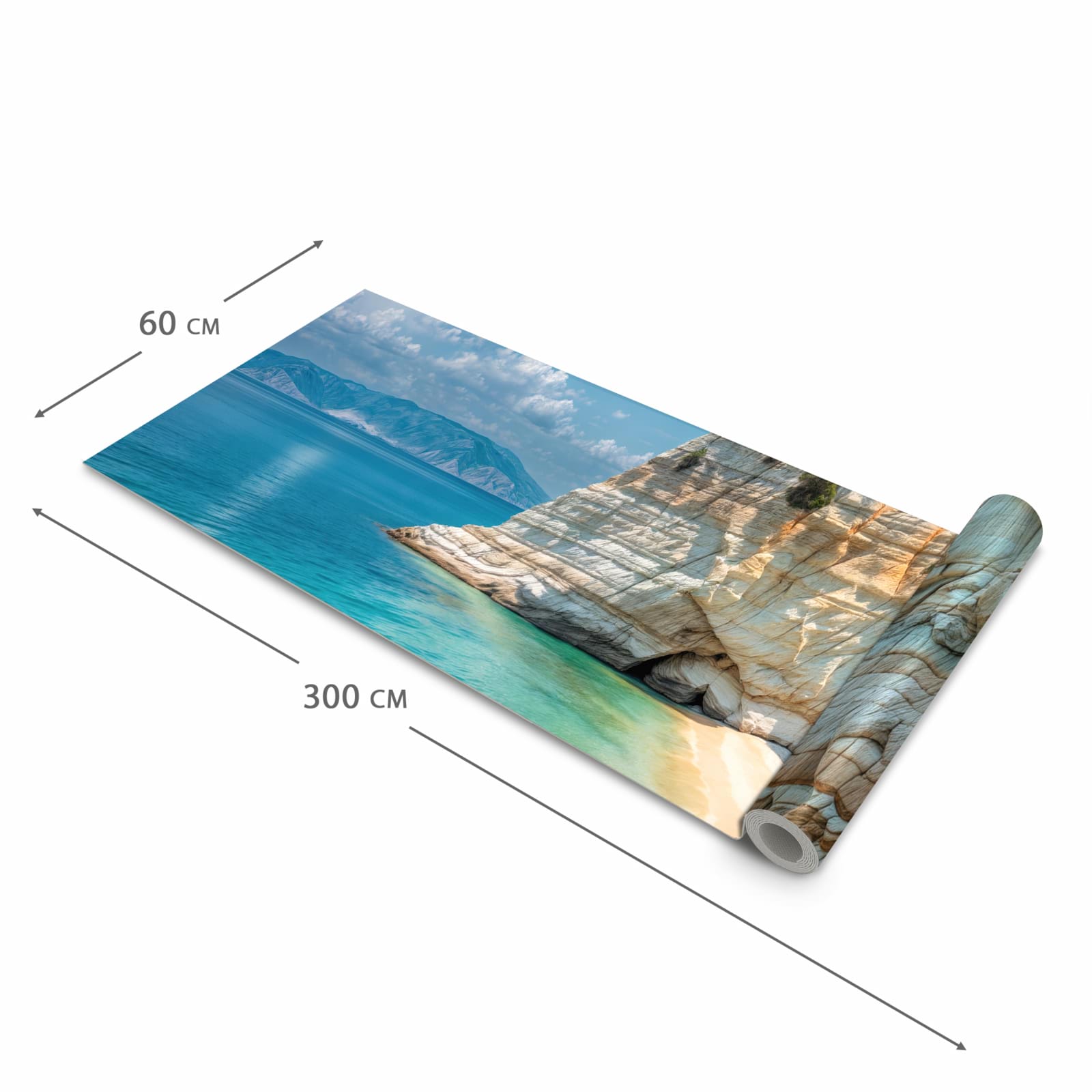 Abwaschbarer Küchenteppich mit Motiv Küstenparadies in der Grösse 90x180 cm