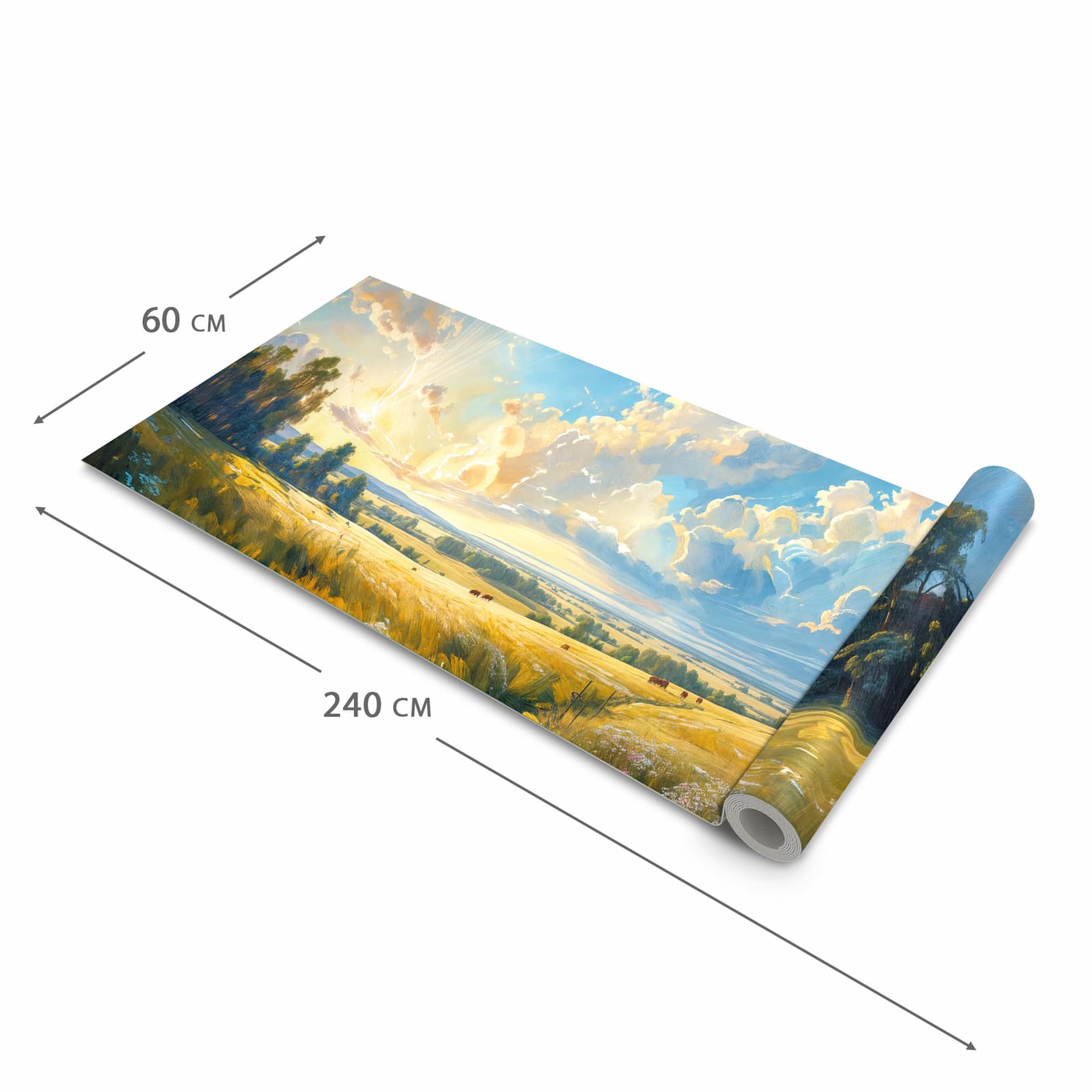 Waschbarer Teppich fürs Esszimmer mit Motiv Landschaft mit Wolken in der Größe 80x300 cm