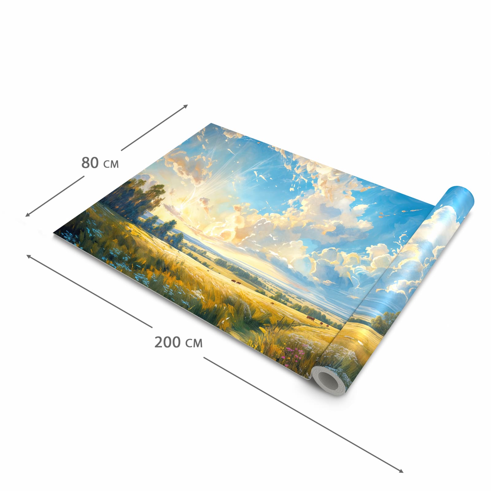 Waschbarer Bodenläufer Teppich mit Motiv Landschaft mit Wolken in der Grösse 80x300 cm