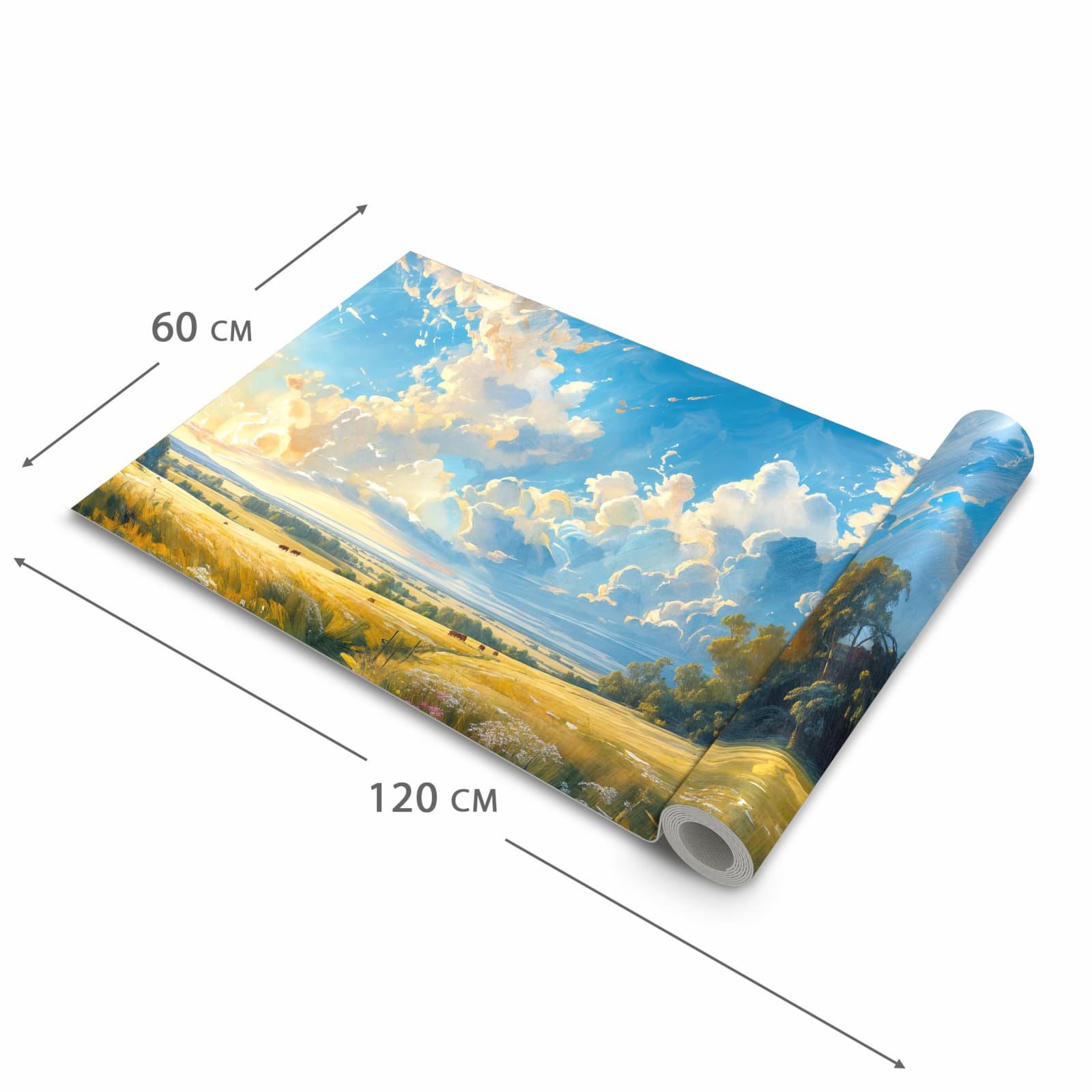 Pflegeleichter dünner Küchenteppich mit Motiv Landschaft mit Wolken in der Grösse 80x300 cm