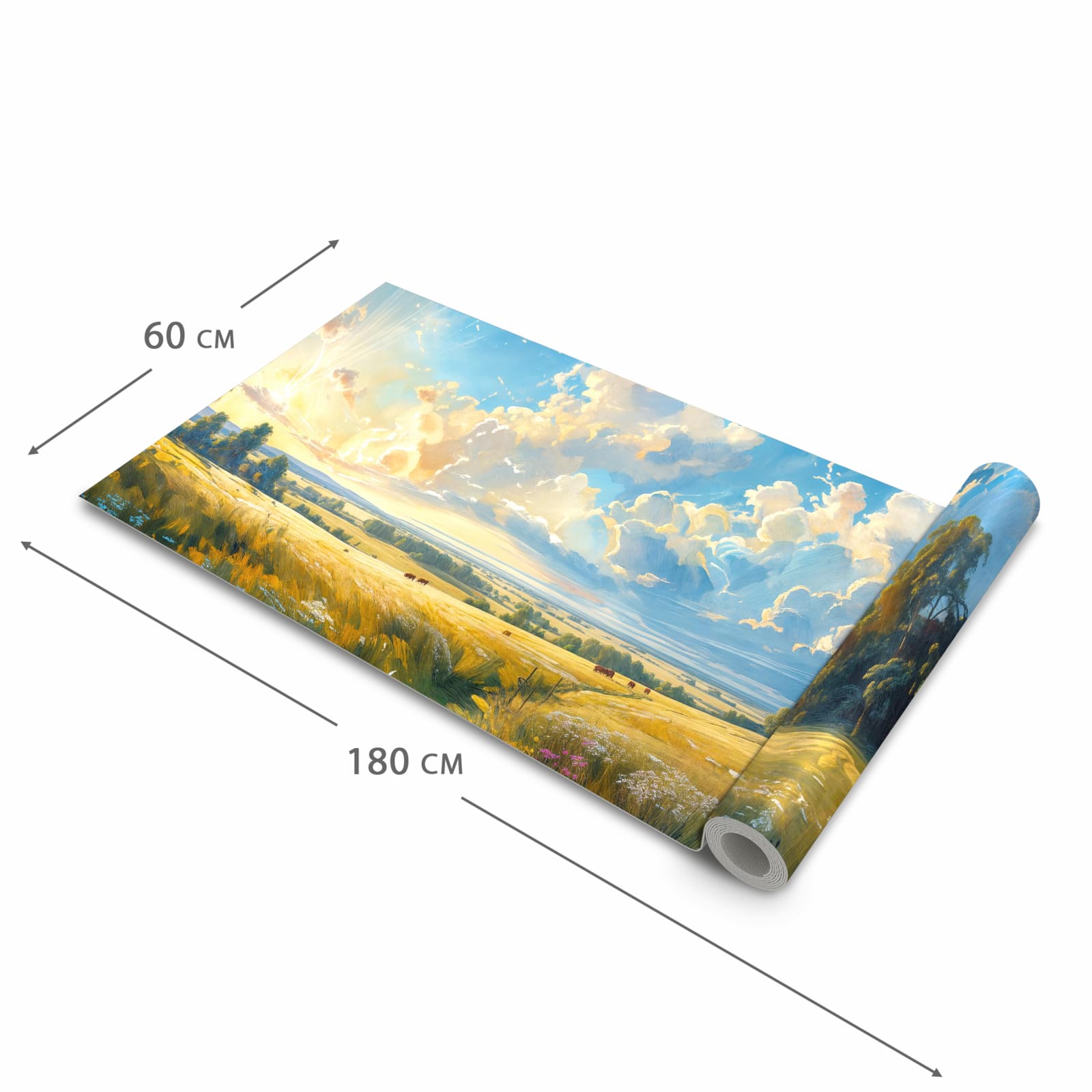 Rutschfester dünner Küchenteppich mit Motiv Landschaft mit Wolken in der Größe 80x300 cm