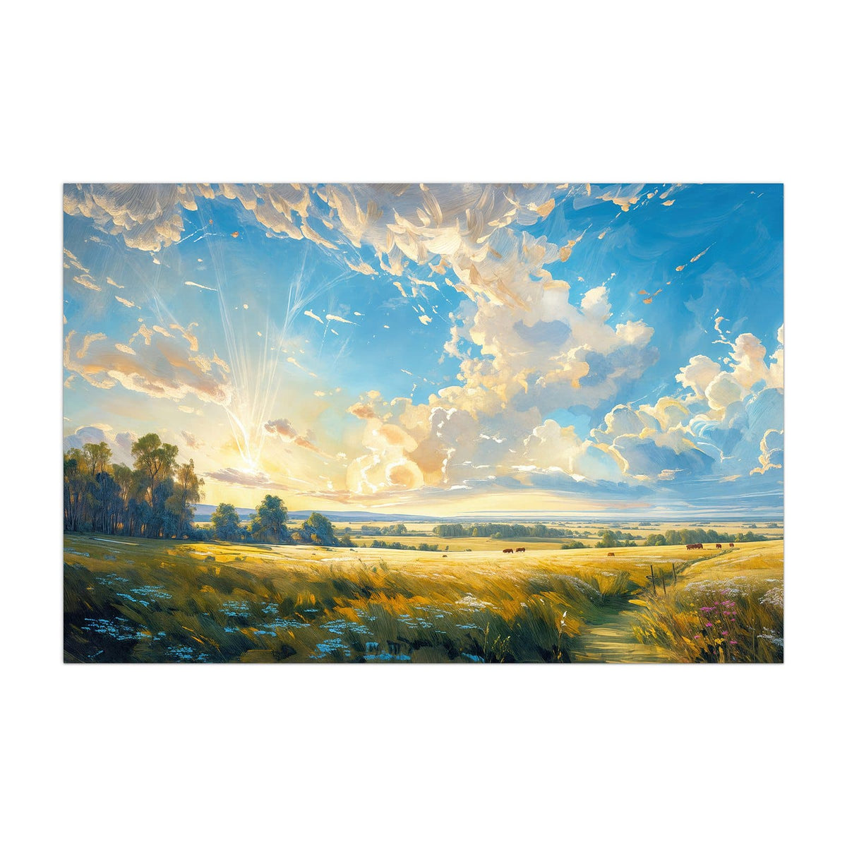 Küchenrückwand aus Glas Wolkenhimmel über Feld im Hochformat, Motiv bildfüllend von vorn