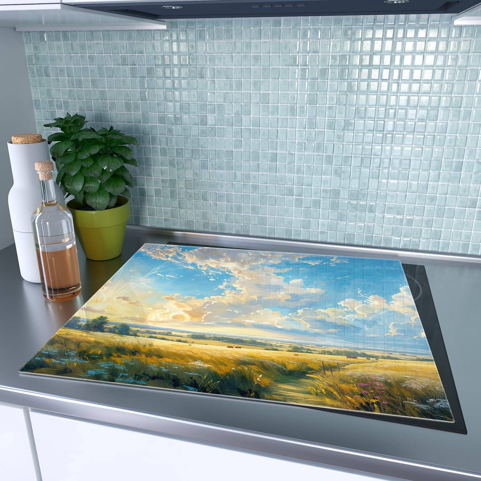 1-teilige Herdabdeckplatten für den Herd mit Landschaft mit Wolken-Motiv auf dem Ceranfeld