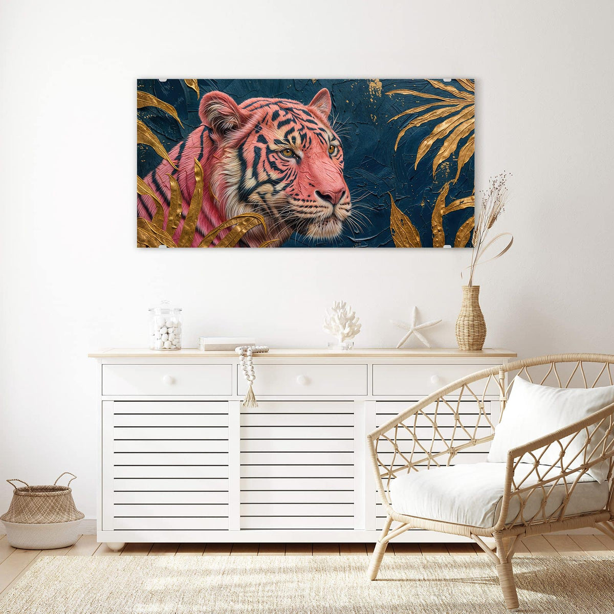 Echtglas, 4 mm – kein Acryl, keine Folie – Wandbild - Pinker Tiger - Querformat