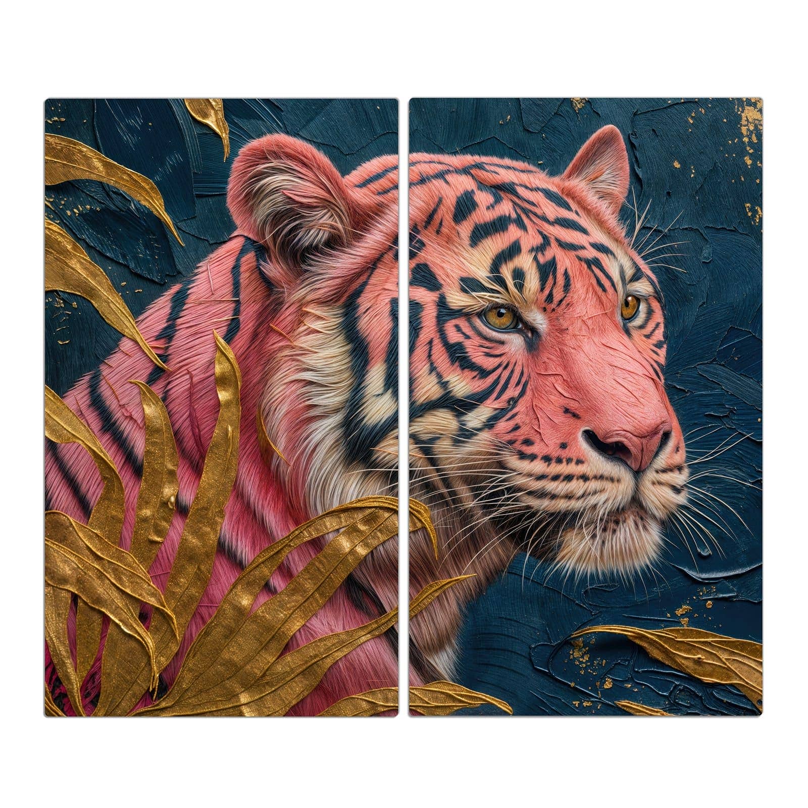 2-teilige Abdeckplatten Ceranfeld mit Tiger Porträt-Motiv in der Frontansicht #grösse_2-Teilig (60x52cm)