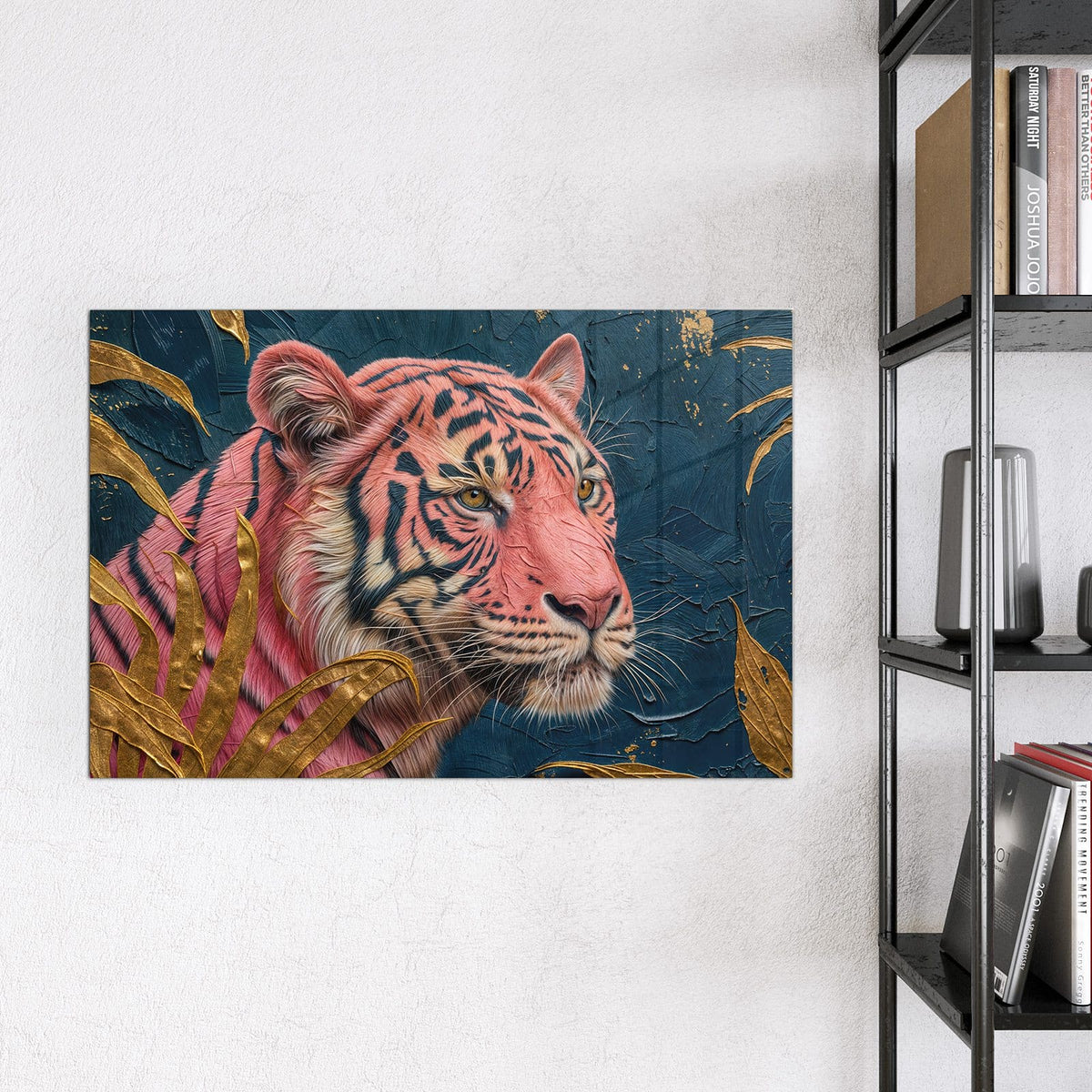Magnettafel - Pinker Tiger – Pinker Tiger mit goldenen Blättern