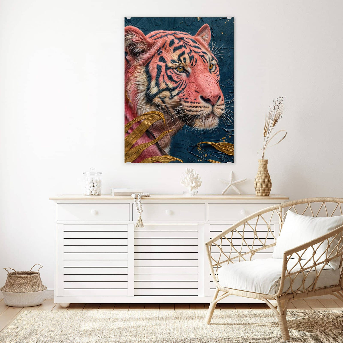 Aufhängung liegt bei – Motiv später wechselbar – Wandbild - Pinker Tiger - Hochformat