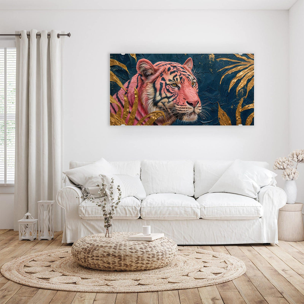 Aufhängung liegt bei – Motiv später wechselbar – Wandbild - Pinker Tiger - Querformat