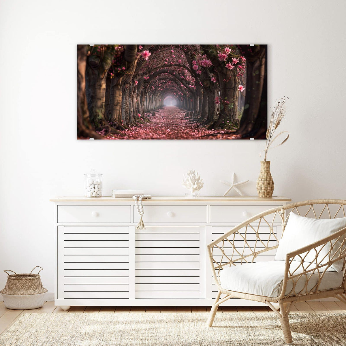 Echtglas, 4 mm – kein Acryl, keine Folie – Wandbild - Rosa Blütentunnel - Querformat
