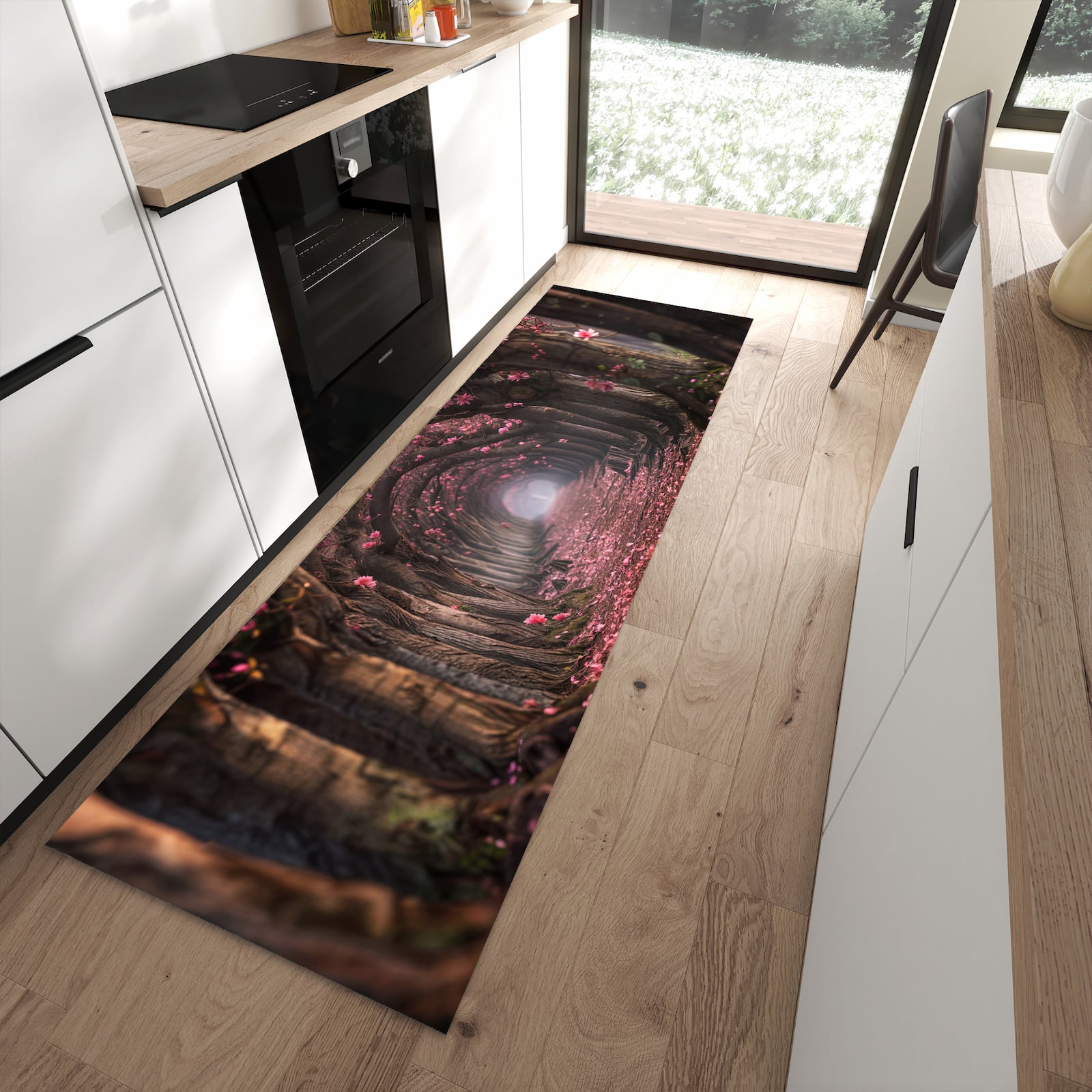 Küchenläufer mit Motiv Blütenweg für sicheren Stand im Eingangsbereich