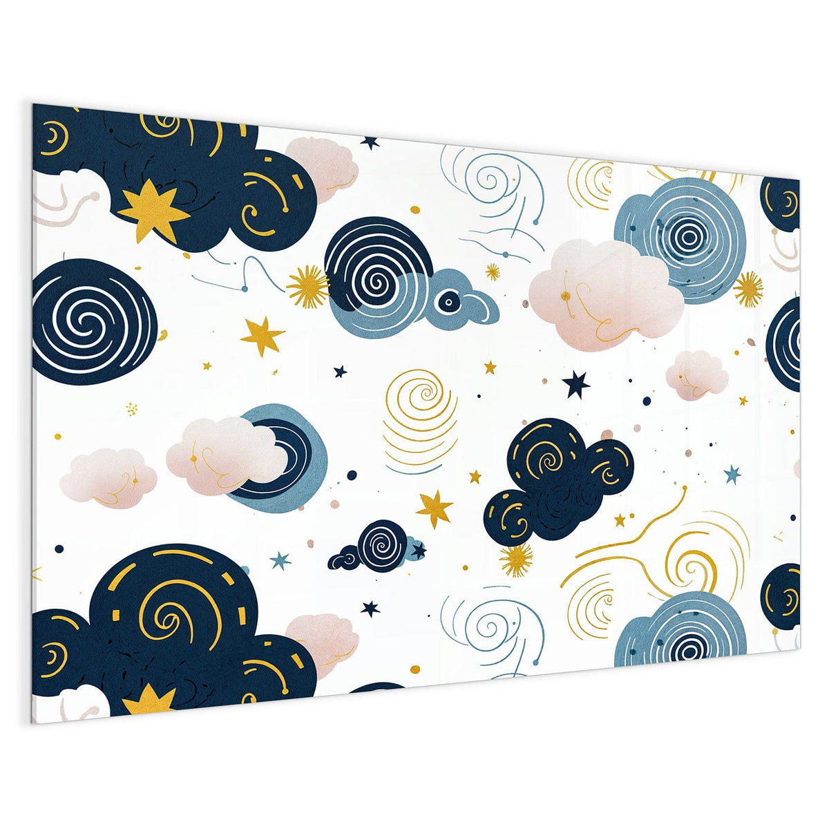 4 mm Glas statt lackiertem Blech – Magnettafel - Blaue Wolken und Sterne