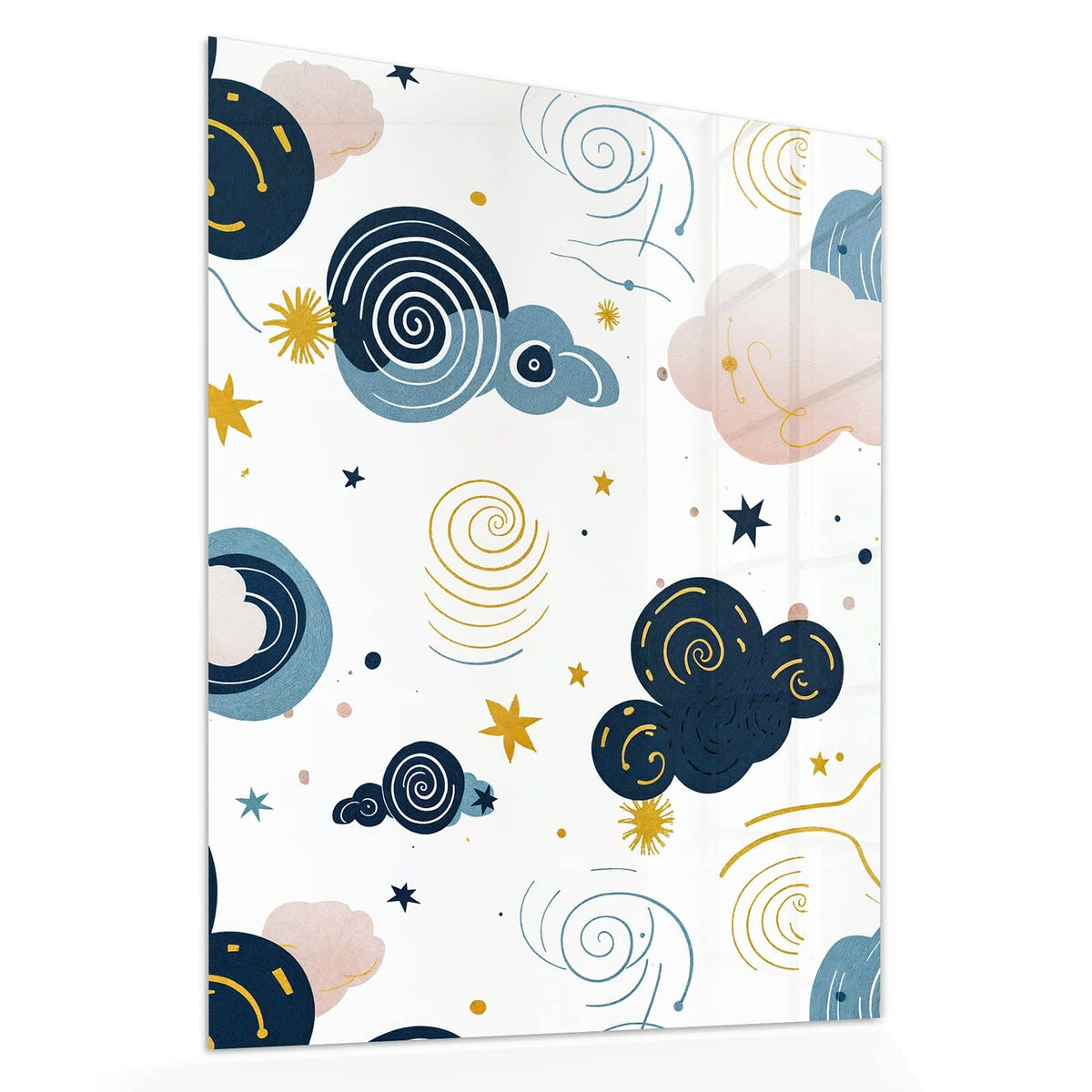 Echtglas, 4 mm – kein Acryl, keine Folie – Wandbild - Blaue Wolken und Sterne - Hochformat