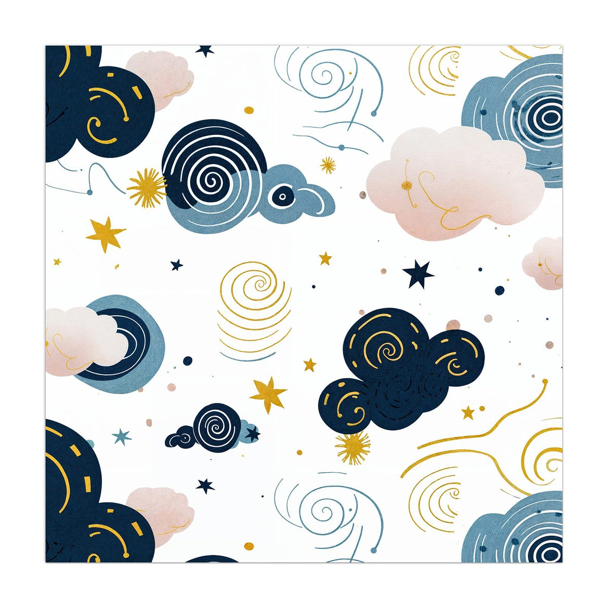 Küchenrückwand aus Glas Blaue Wolken und Sterne im quadratischen Format, Motiv bildfüllend von vorn