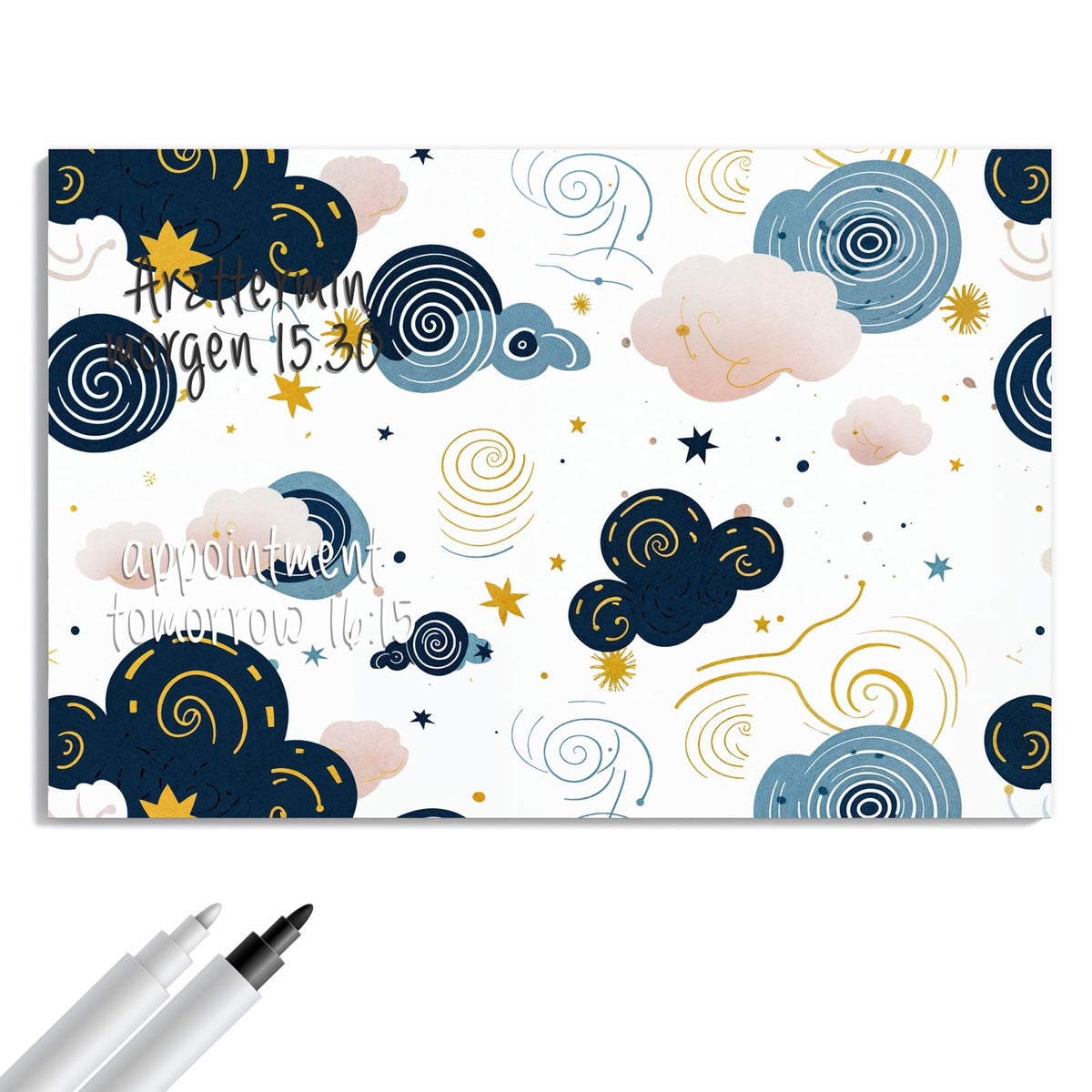 Beschreiben, abwischen, anheften – Metall Magnettafel - Blaue Wolken und Sterne