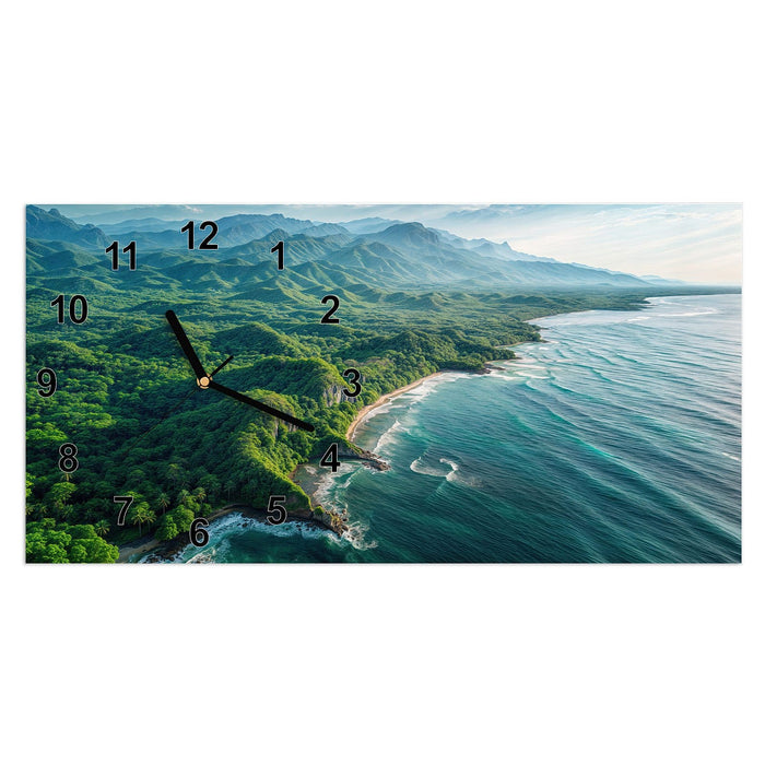 Wanduhr Küstenlandschaft aus Glas – Querformat 60 × 30 cm mit Ziffernblatt Modern