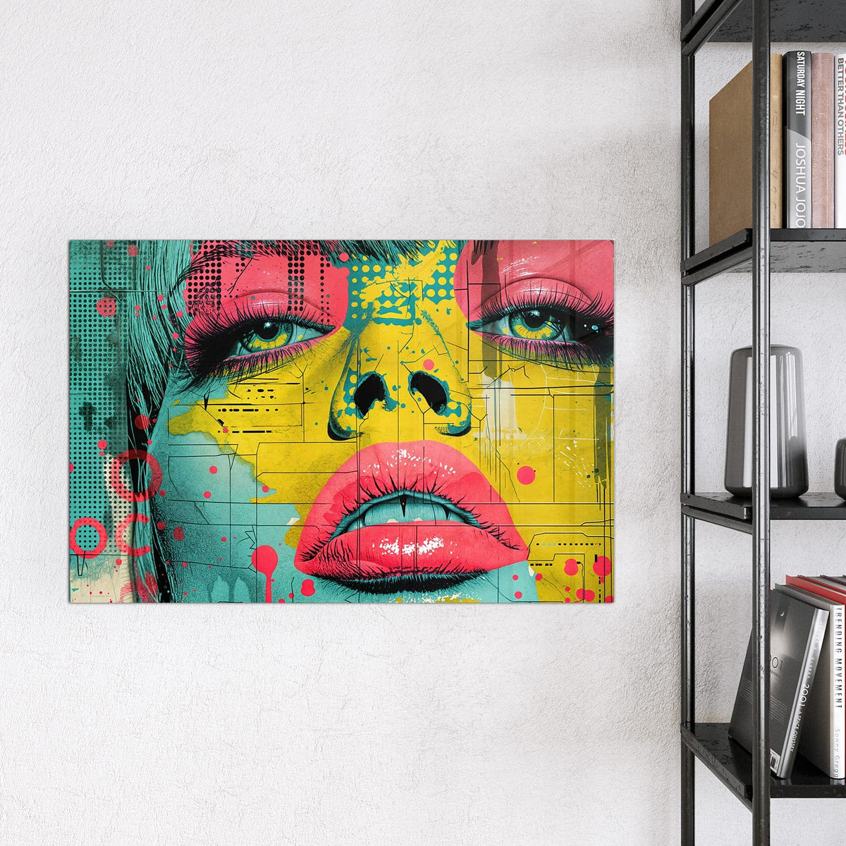 Magnettafel - Gesicht in Gelb und Pink – Gelbes Pop-Art-Gesicht mit pinken Lippen