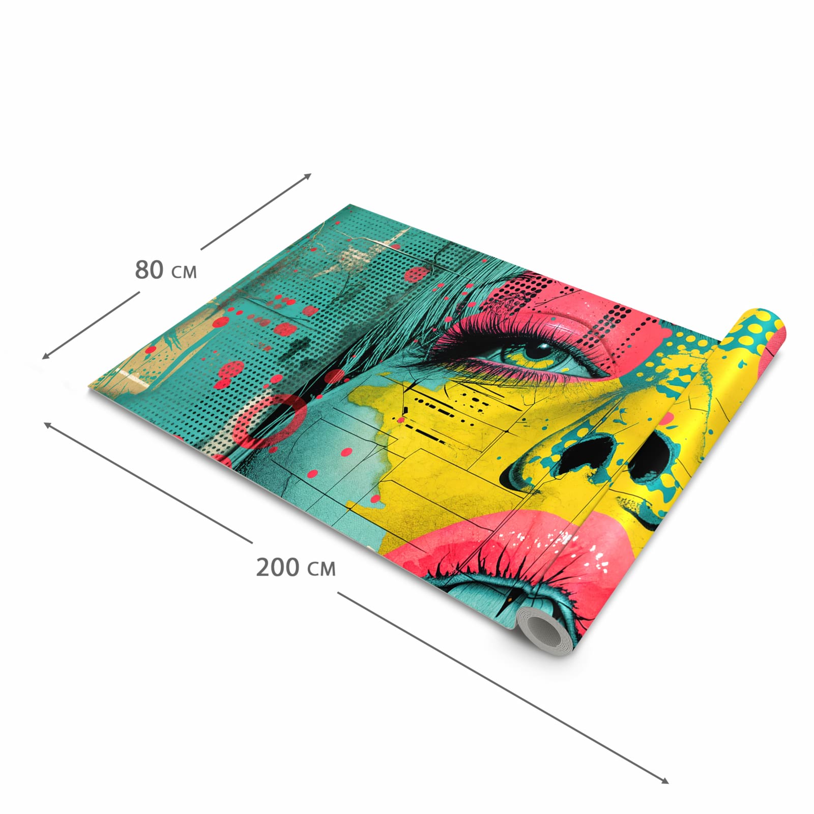 Feuchtigkeitsresistenter waschbarer Küchenteppich mit Motiv Portrait Pop Art in der Grösse 60x240 cm