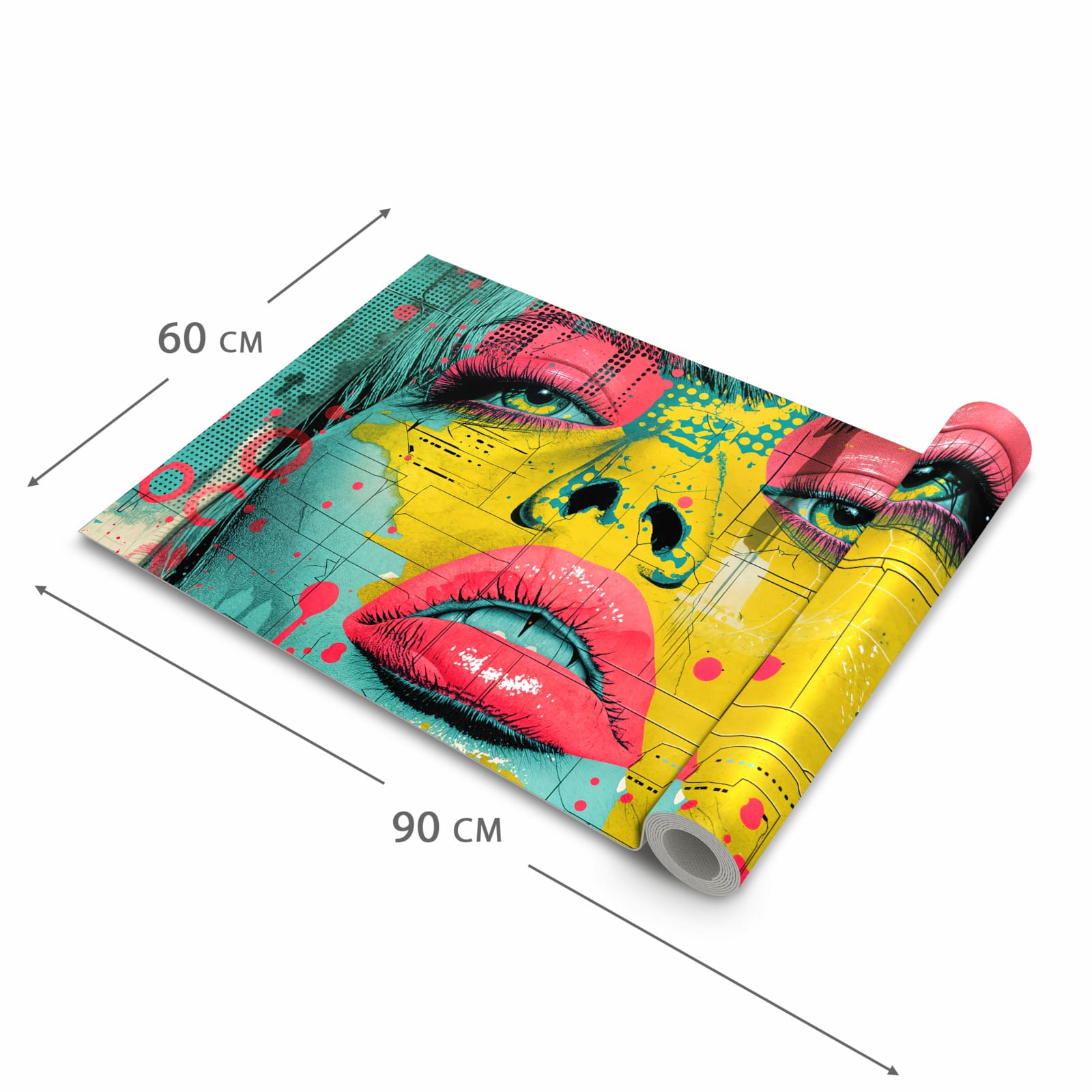 Rutschfester dünner Teppich mit Motiv Portrait Pop Art in der Grösse 60x240 cm