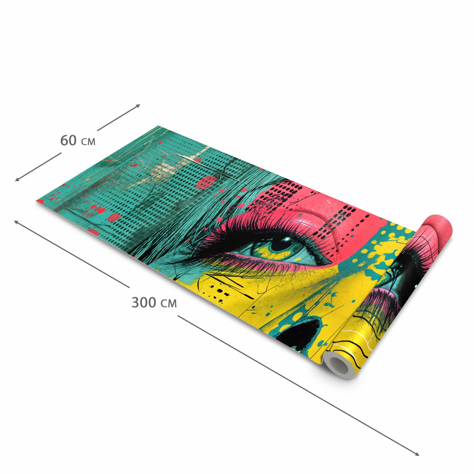 Langlebiger dünner Küchenteppich mit Motiv Portrait Pop Art in der Grösse 60x240 cm