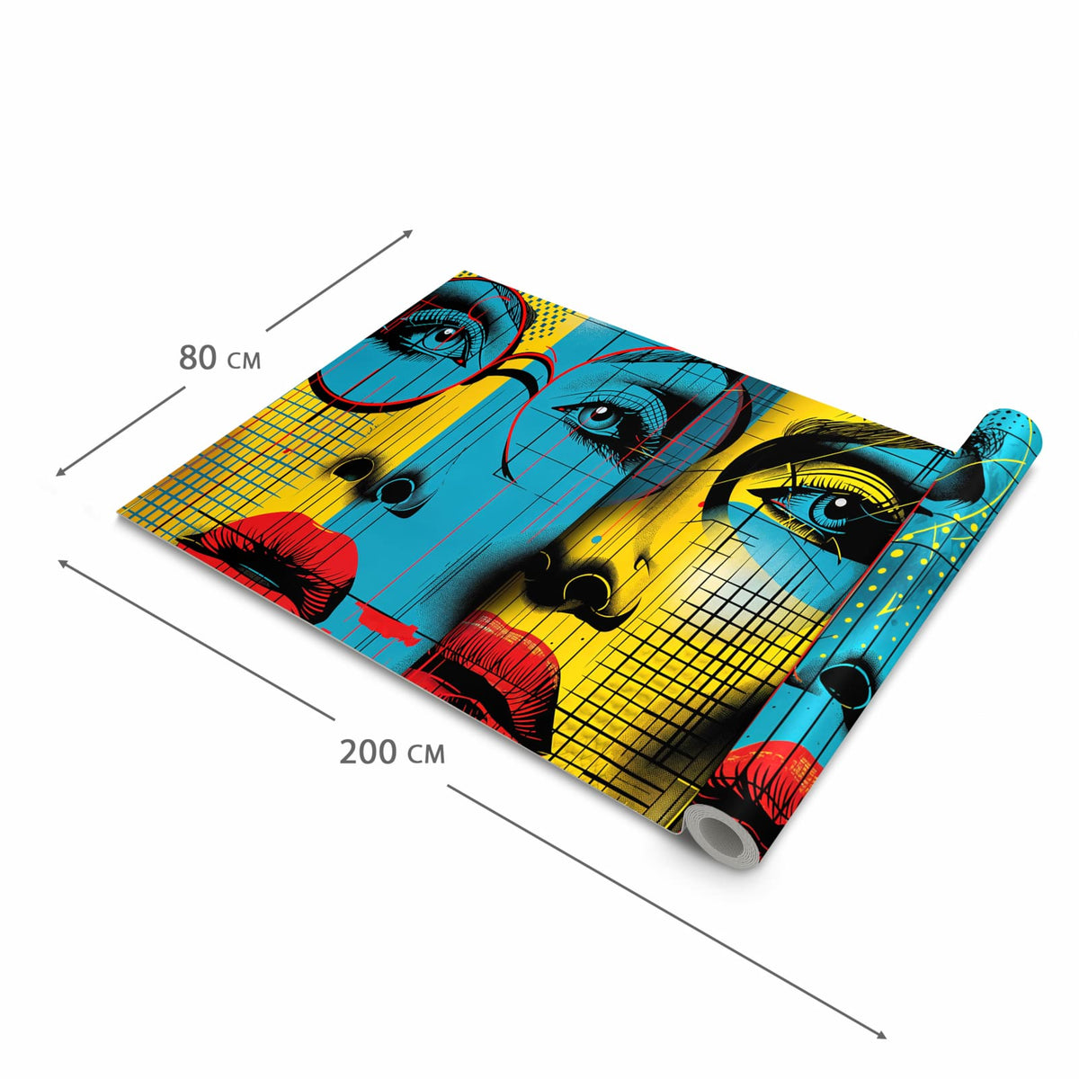 Bodenschonender Küchenteppich mit Motiv Pop Art Gesichter in der Grösse 80x250 cm