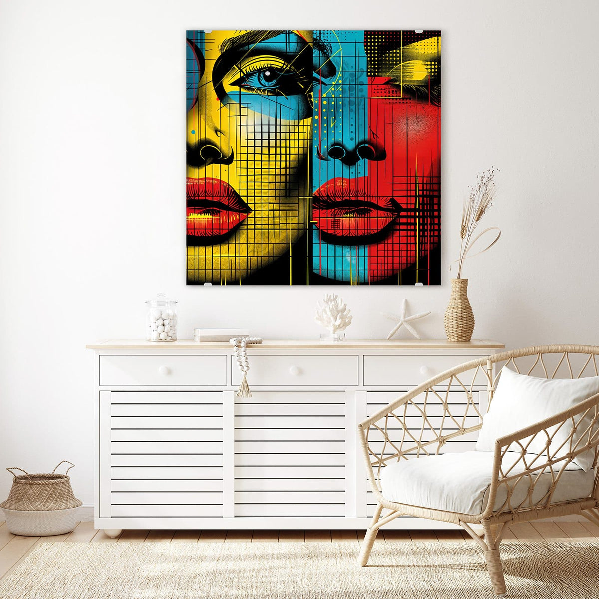 Echtglas, 4 mm – kein Acryl, keine Folie – Wandbild - Zwei Gesichter - Quadratisch