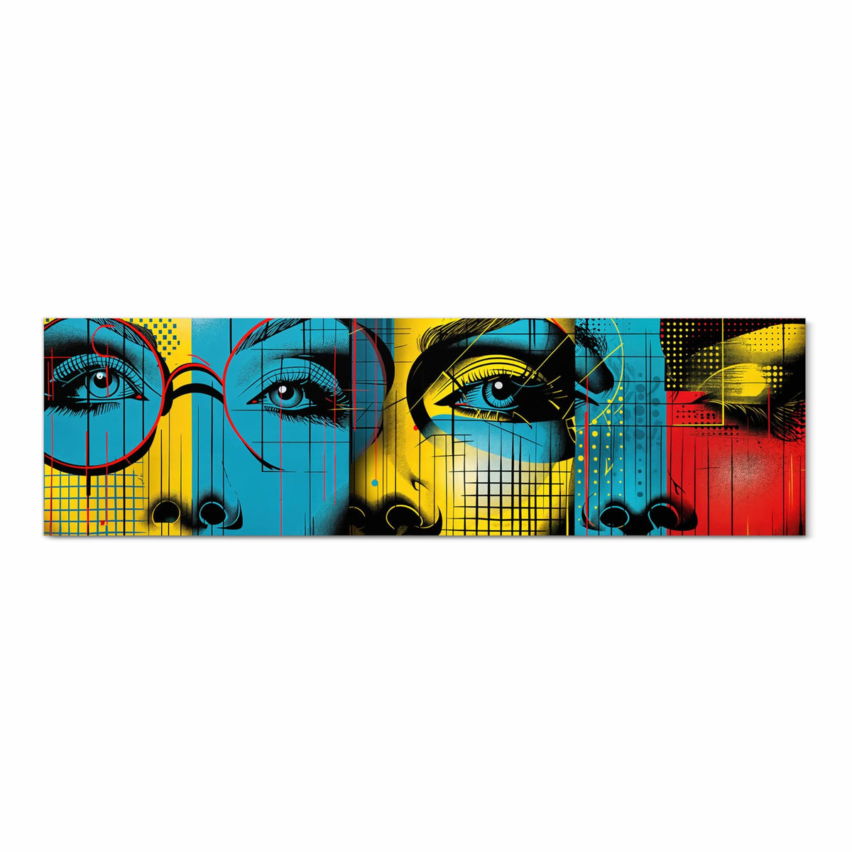 Hygienischer rutschfester Küchenläufer mit Motiv Pop Art Gesichter in Frontansicht