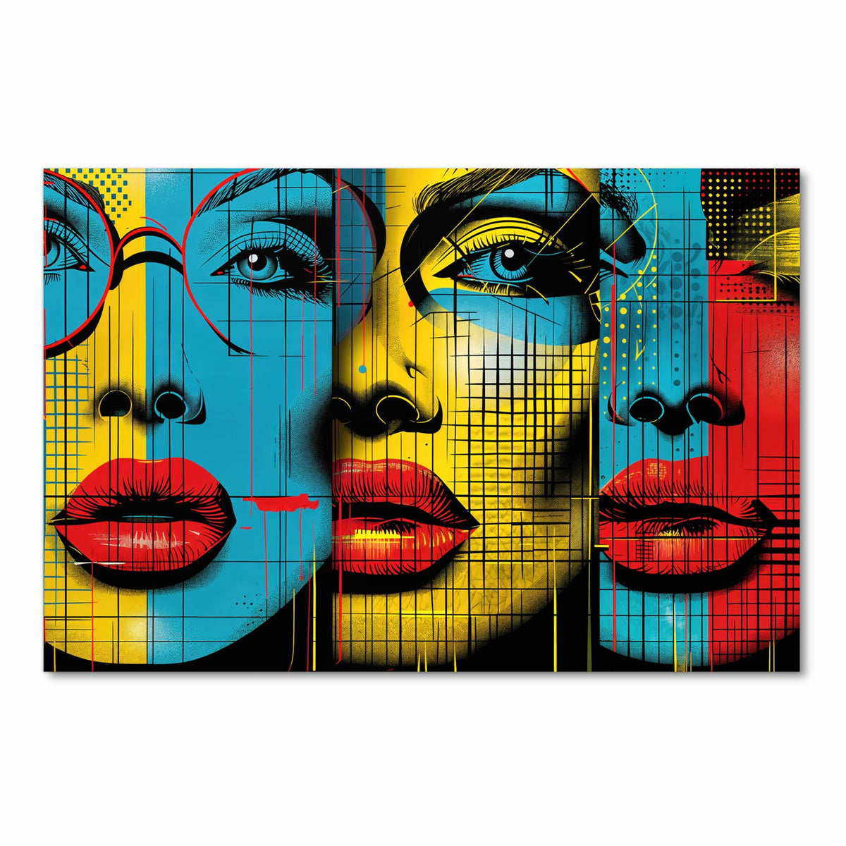 Pflegeleichter rutschfester Küchenläufer mit Motiv Pop Art Gesichter in Frontansicht