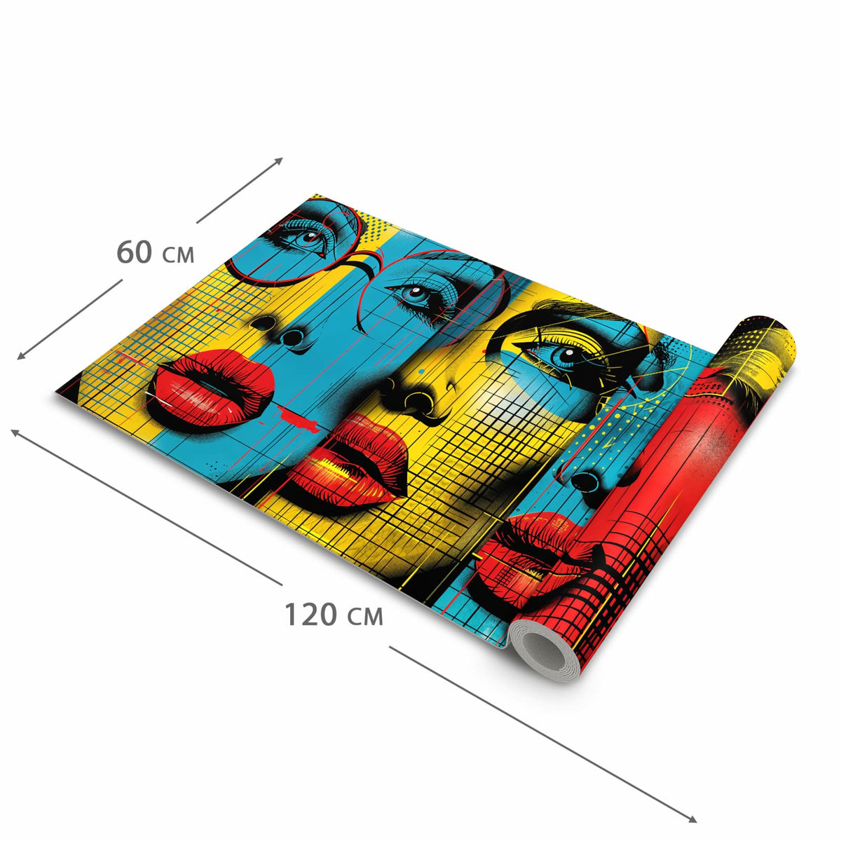 Strapazierfähiger abwaschbarer Küchenläufer mit Motiv Pop Art Gesichter in der Größe 80x200 cm