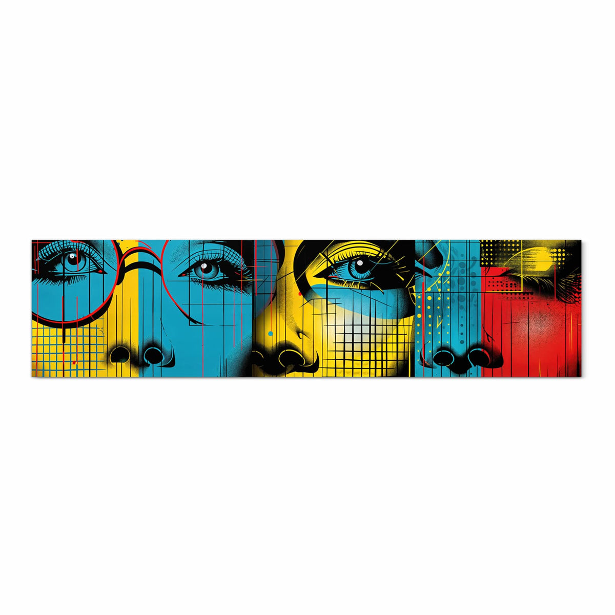Pflegeleichter waschbarer Küchenläufer mit Motiv Pop Art Gesichter in Frontansicht