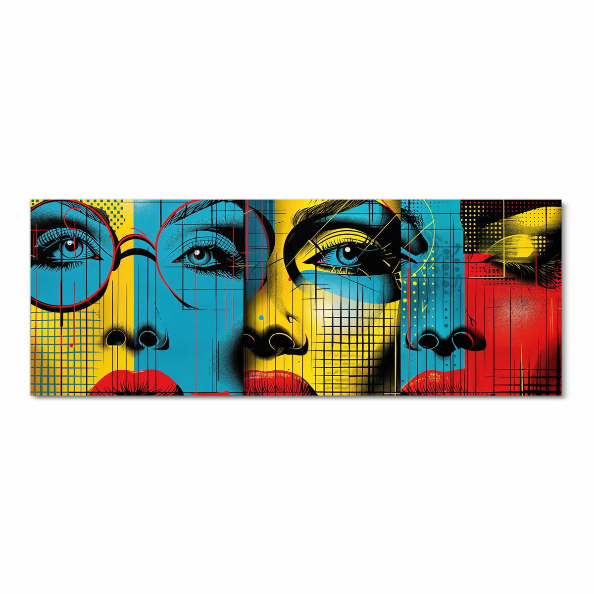 Waschbarer Küchenläufer nach Maß mit Motiv Pop Art Gesichter in Frontansicht