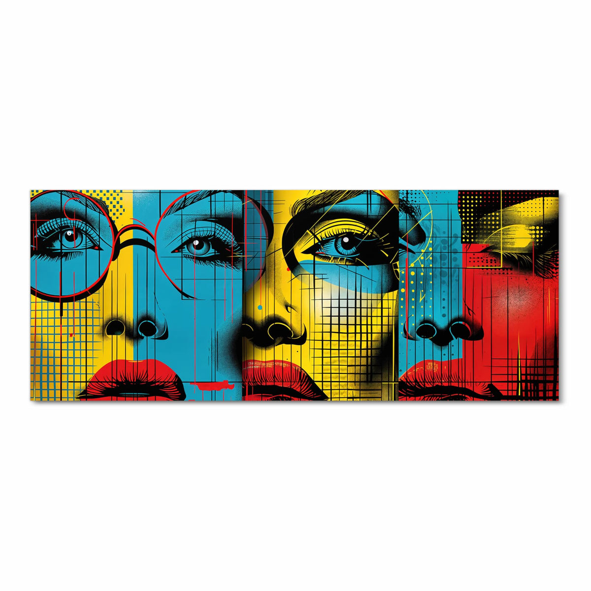 Langlebiger Küchenläufer mit Motiv Pop Art Gesichter in Frontansicht