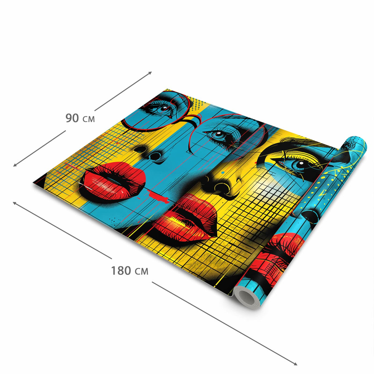 Zeitsparender Küchenläufer mit Motiv Pop Art Gesichter in der Grösse 80x250 cm