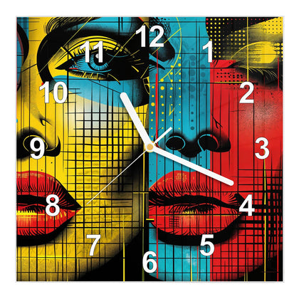 Wanduhr Quadratisch mit dem Motiv Zwei Gesichter