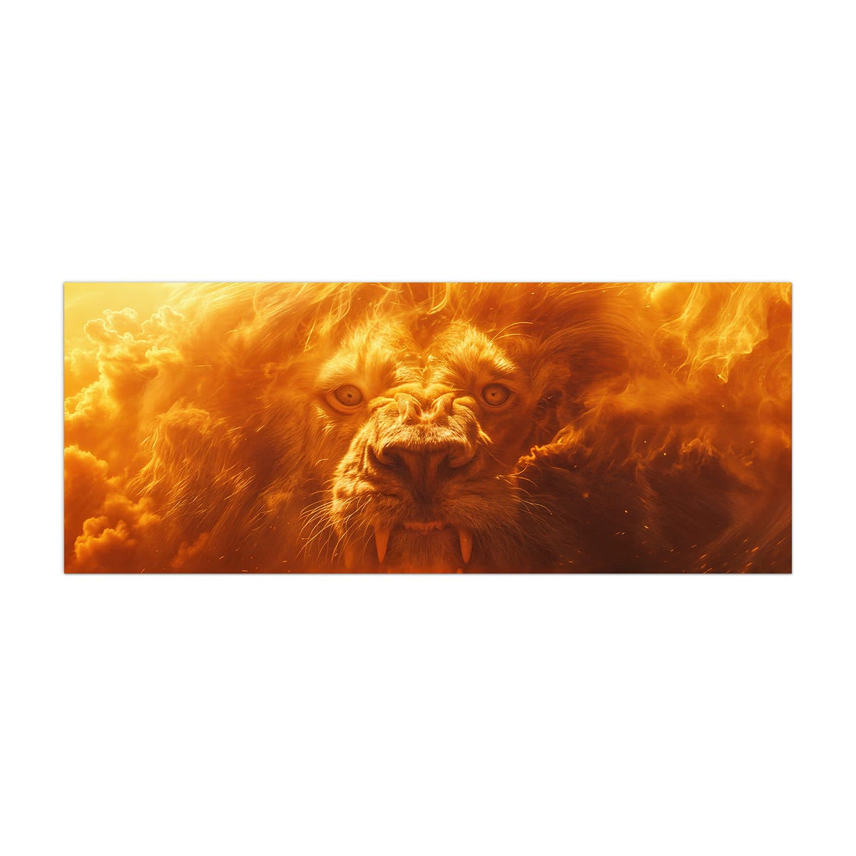 Küchenrückwand aus Glas Löwe aus Feuer im Hochformat, Motiv bildfüllend von vorn