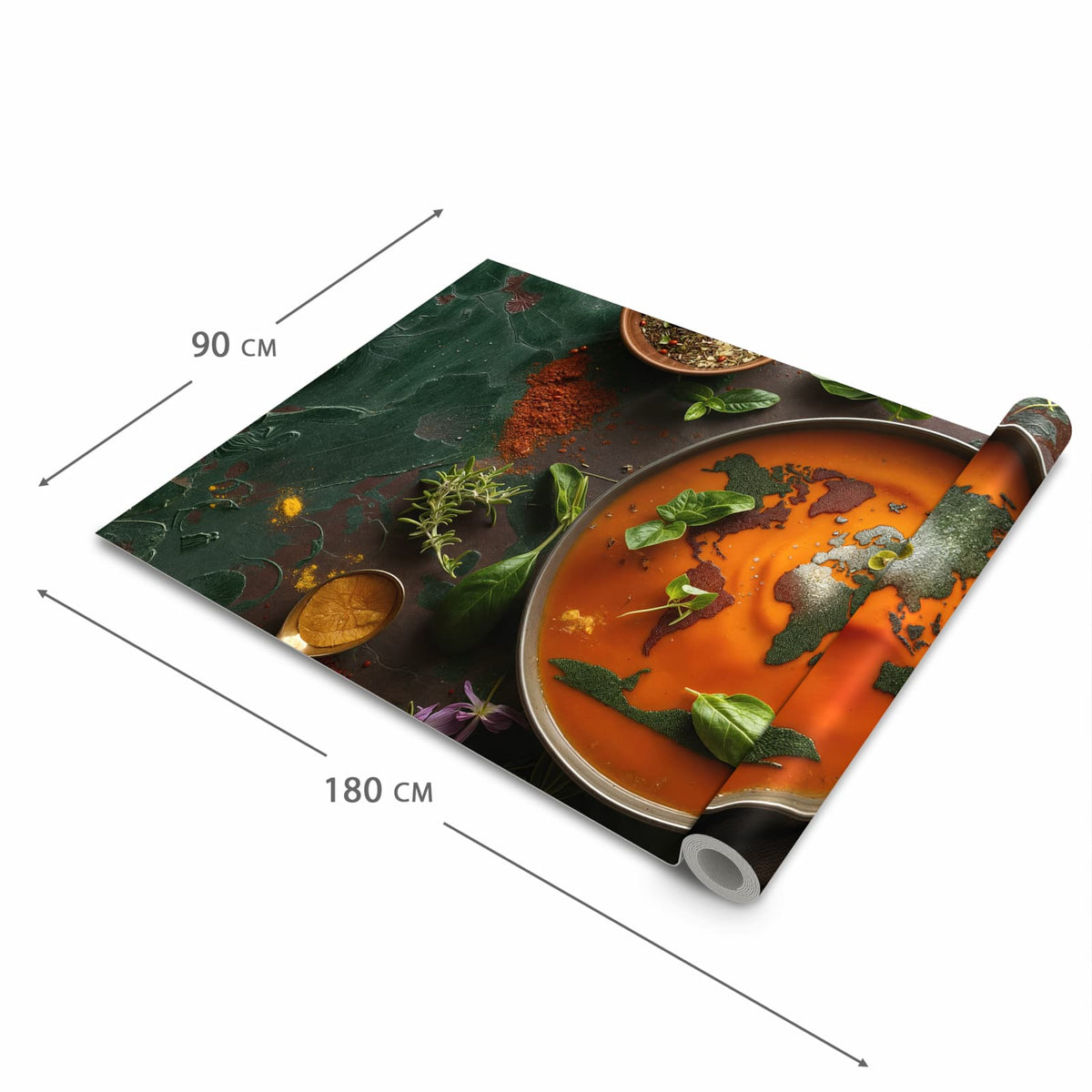 Abriebfester großer Küchenteppich mit Motiv Weltkarte Suppe in der Größe 80x200 cm
