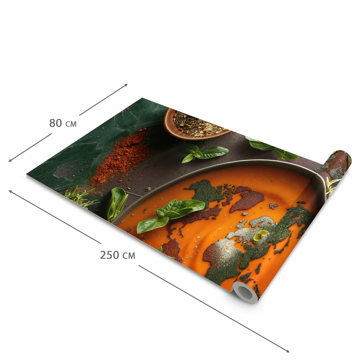 Küchenteppich mit Motiv Weltkarte Suppe in der Grösse 80x200 cm zum sicheren Aufbewahren