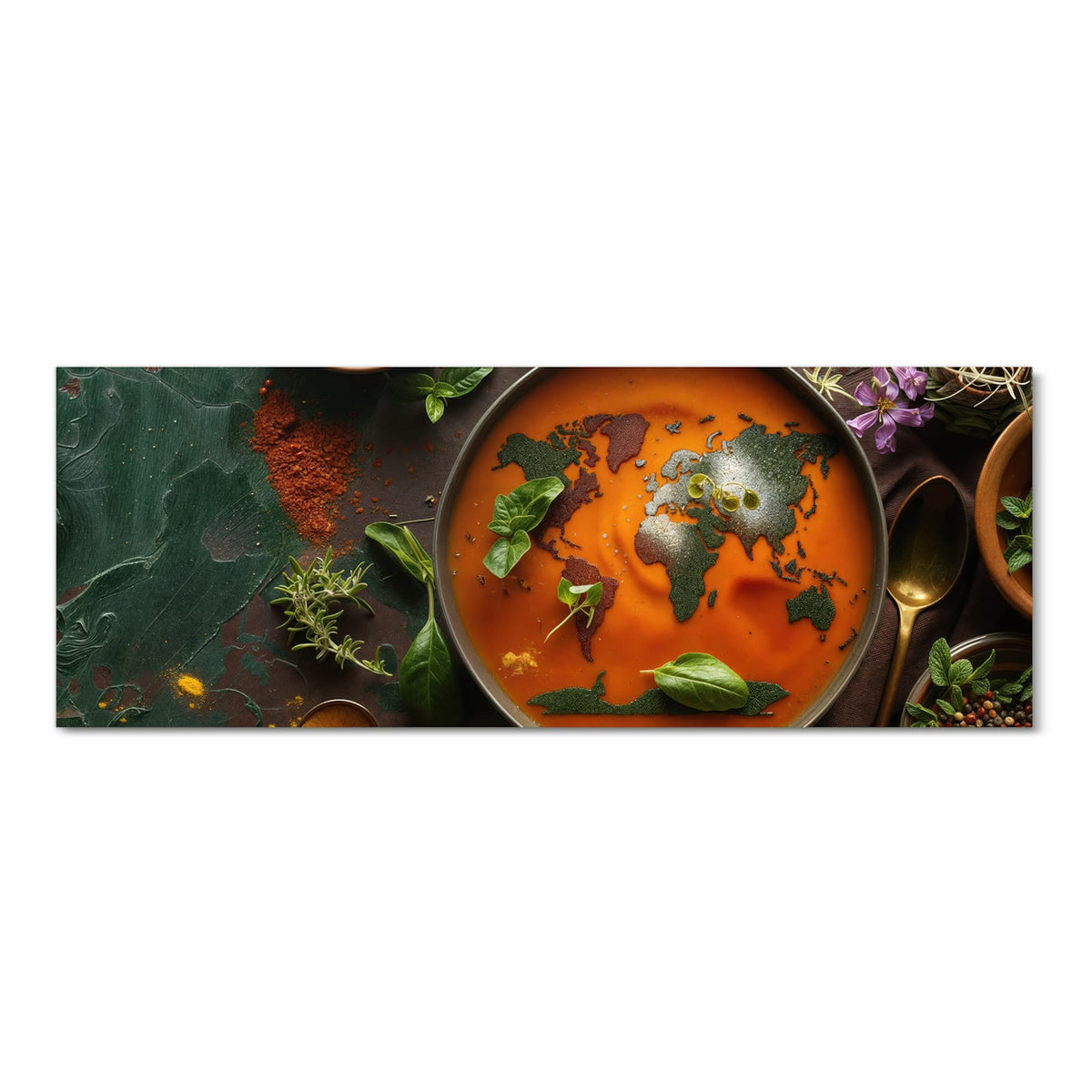 Bodenschonender rutschfester Küchenteppich mit Motiv Weltkarte Suppe in Frontansicht