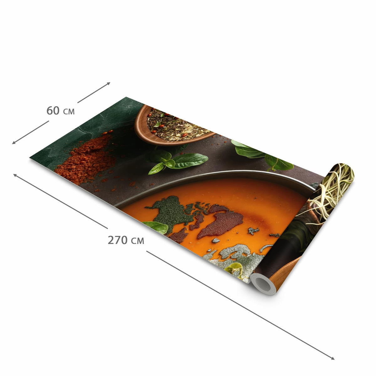 Küchenteppich mit Motiv Weltkarte Suppe in der Grösse 80x200 cm für Ordnung & Übersicht