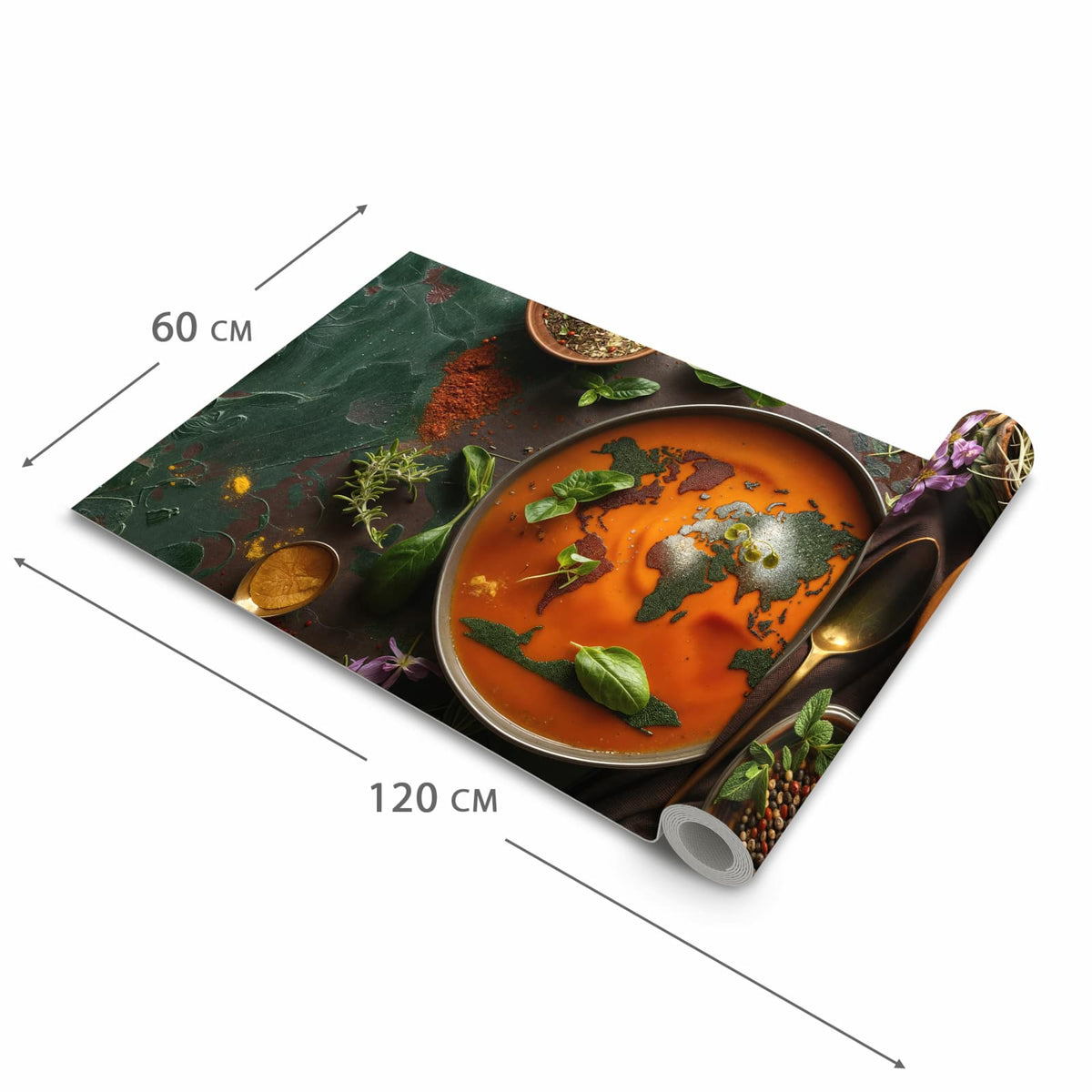 Langlebiger waschbarer Teppich mit Motiv Weltkarte Suppe in der Grösse 60x90 cm