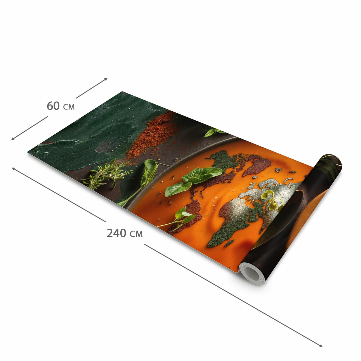 Bodenschonender Bodenläufer Teppich mit Motiv Weltkarte Suppe in der Grösse 80x200 cm