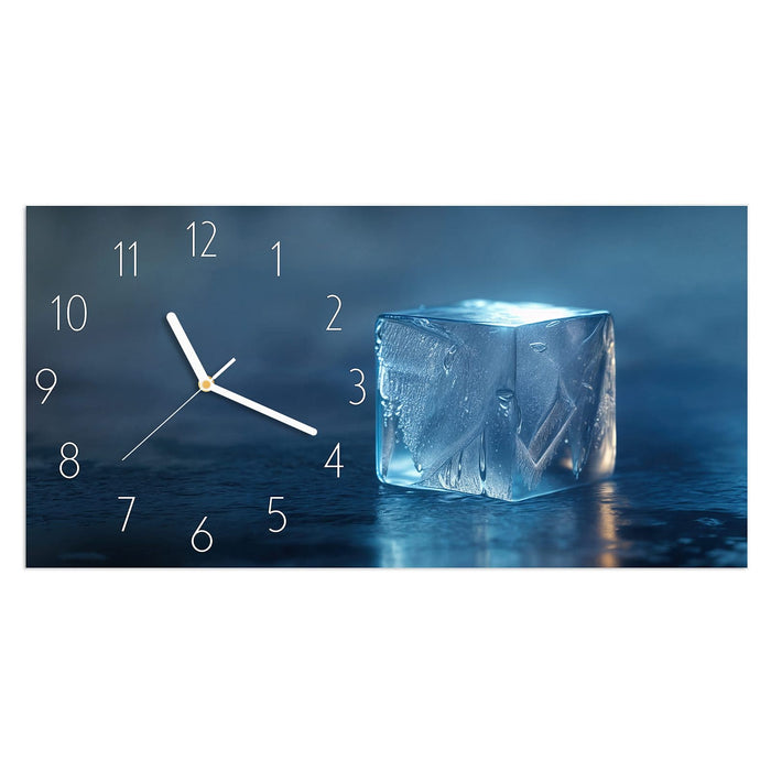 Wanduhr Blaue Eiswürfel aus Glas – Querformat 60 × 30 cm mit Ziffernblatt Elegant