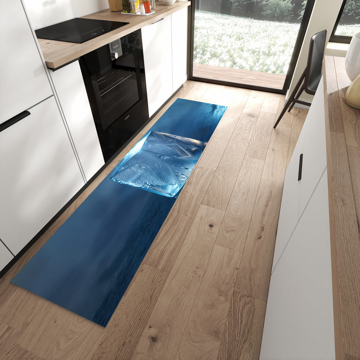 Rutschfester Küchenläufer mit Motiv Eiswürfel für sicheren Stand in moderner Küche