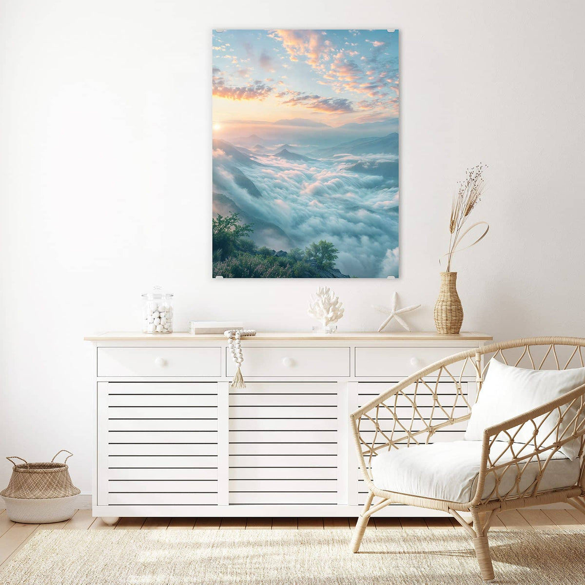 Aufhängung liegt bei – Motiv später wechselbar – Wandbild - Wolkenmeer am Morgen - Hochformat