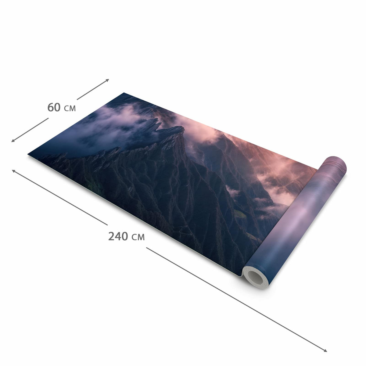Pflegeleichter rutschfester Küchenläufer mit Motiv Sonnenaufgang Berge in der Grösse 60x300 cm