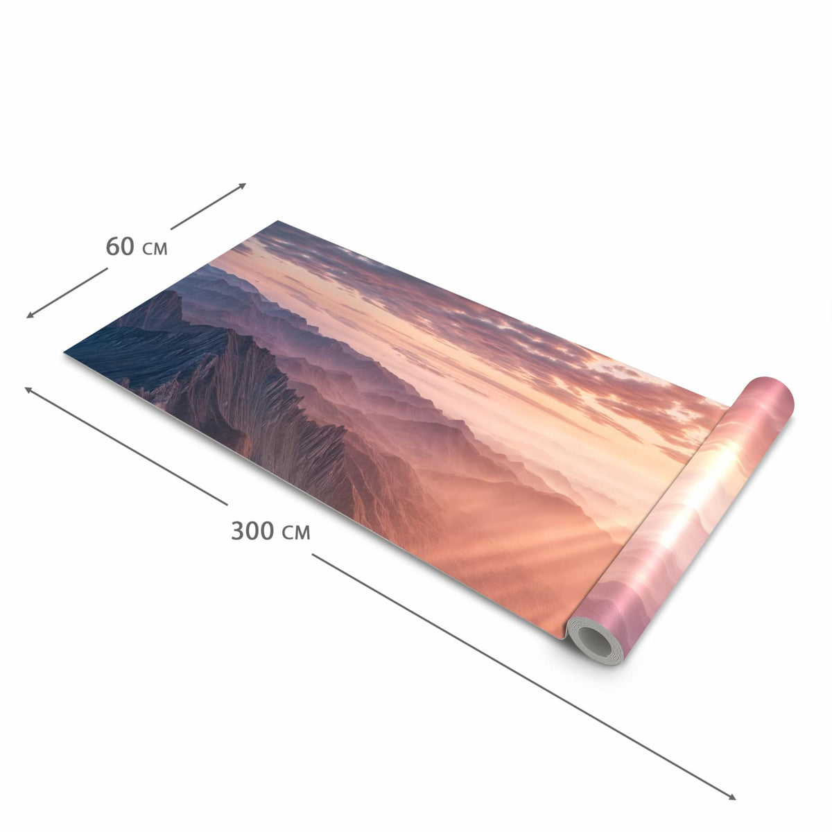 Rutschfester waschbarer Küchenläufer mit Motiv Sonnenaufgang Berge in der Größe 60x300 cm