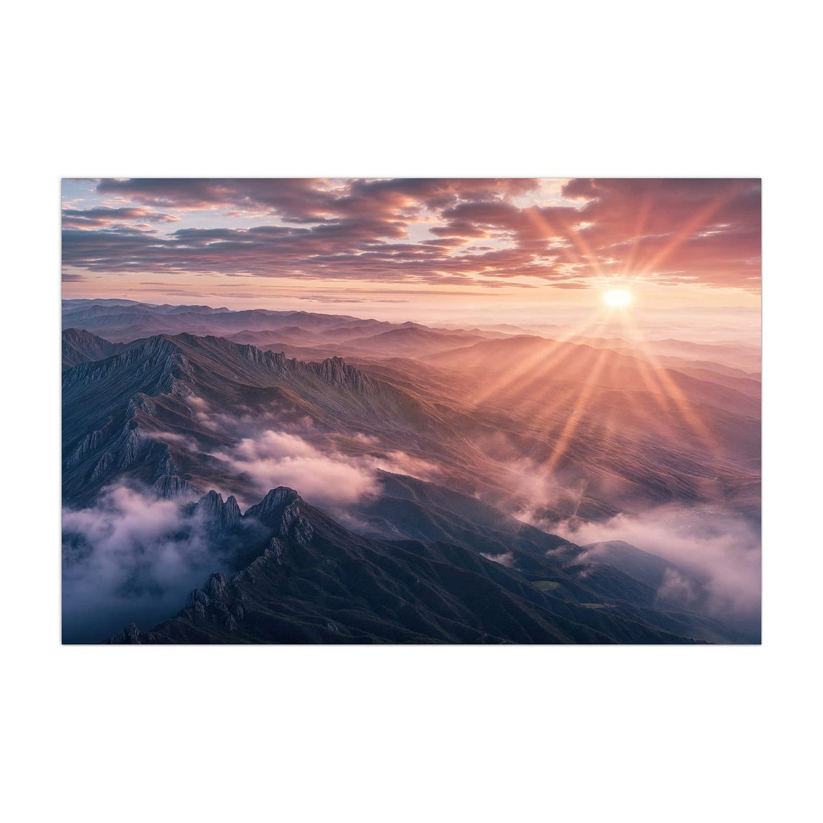 Küchenrückwand aus Glas Bergkämme im Morgenrot im Hochformat, Motiv bildfüllend von vorn