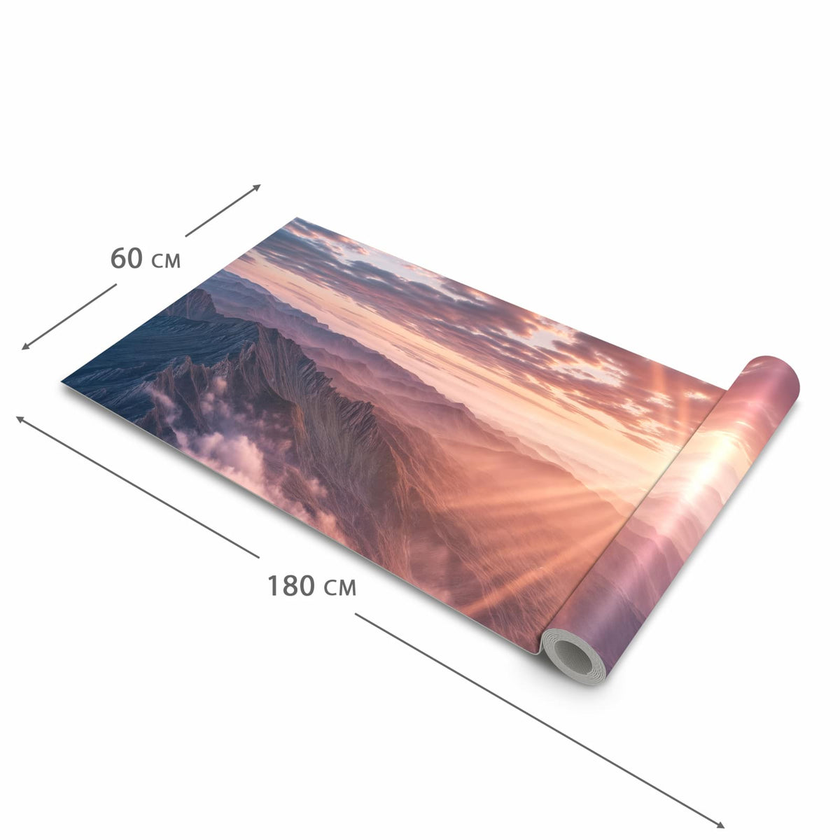 Flacher rutschfester Küchenläufer mit Motiv Sonnenaufgang Berge in der Grösse 60x300 cm